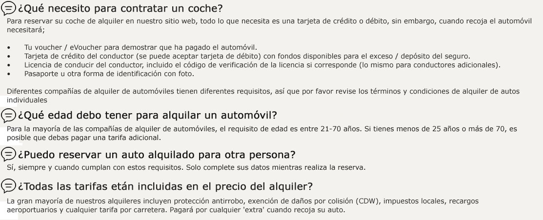 preguntas frecuentes para el alquiler de coches en Columbia